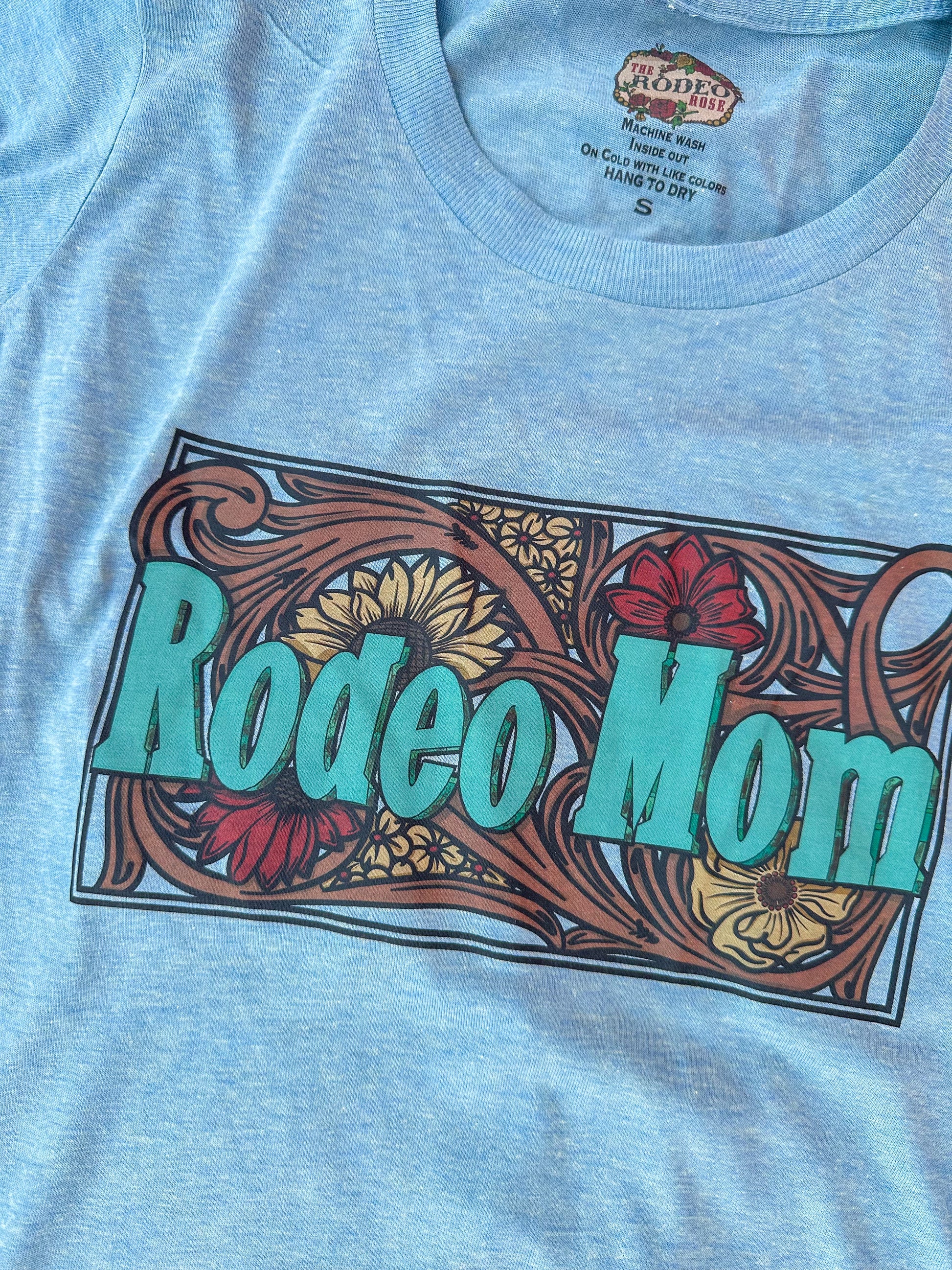 Rodeo Mom T shirt in Soft Heather Blue The Rodeo Rose
