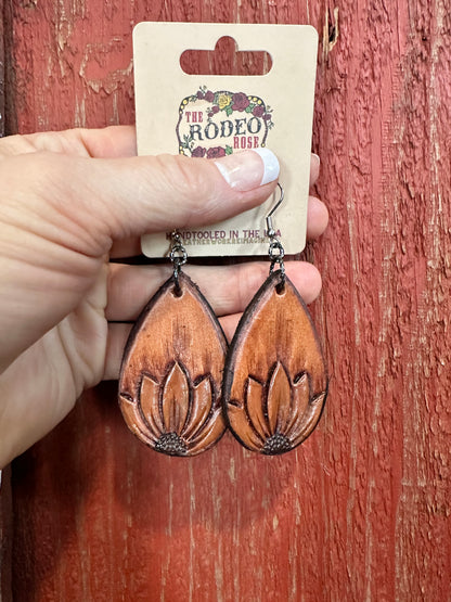 The Tad Handtooled Leather Earring in Autumn Colors