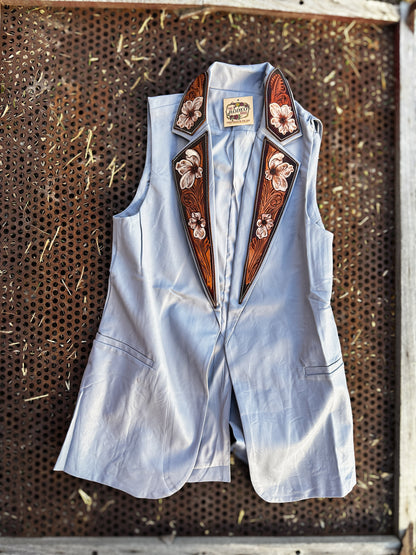 Spring Blue Hand Tooled Lapel Vest