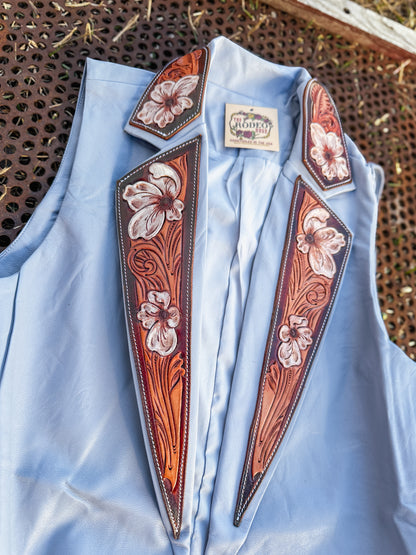 Spring Blue Hand Tooled Lapel Vest
