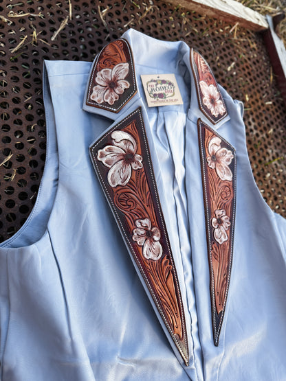 Spring Blue Hand Tooled Lapel Vest