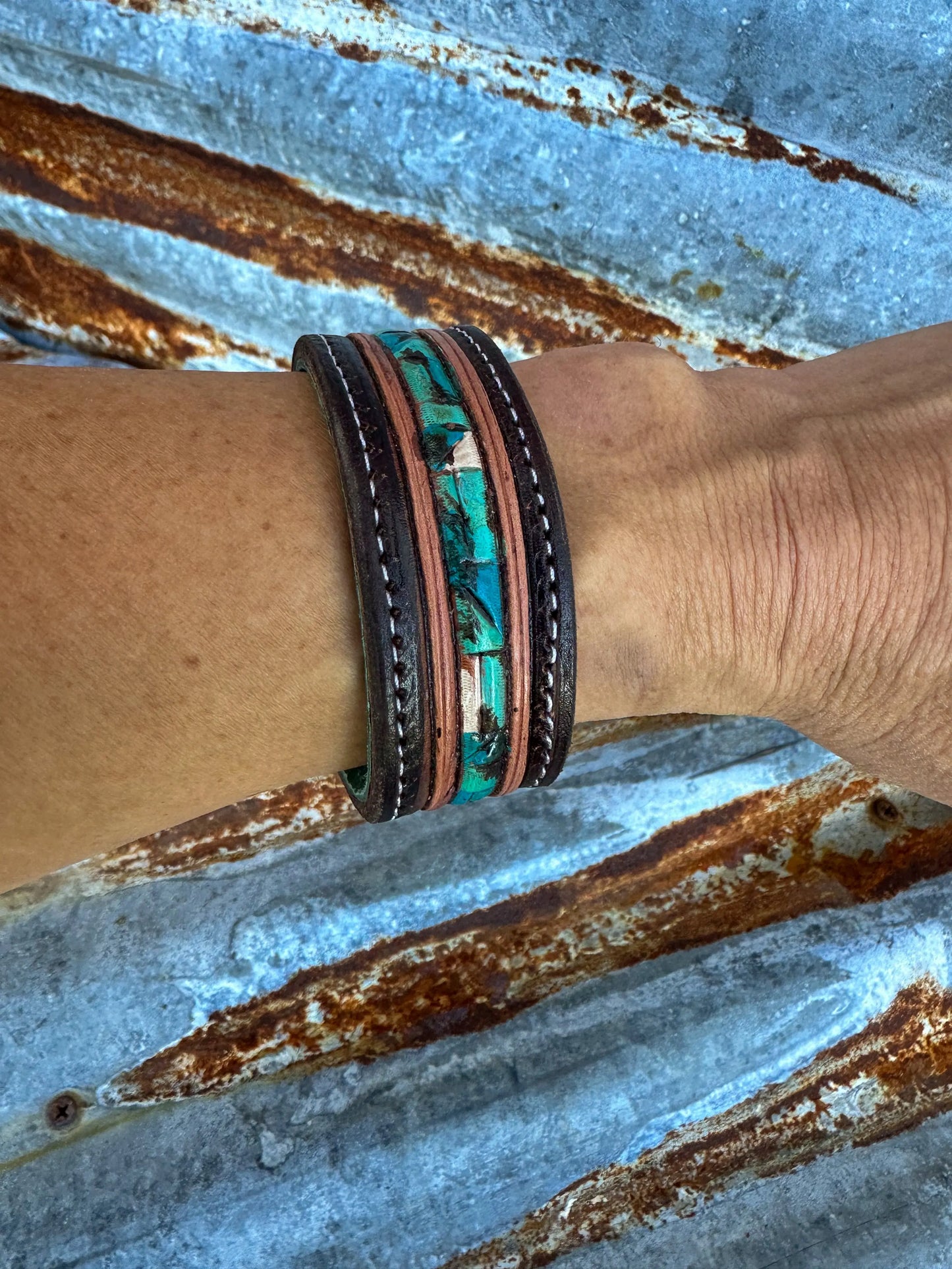Mosaic Turquoise Leather Cuff The Rodeo Rose