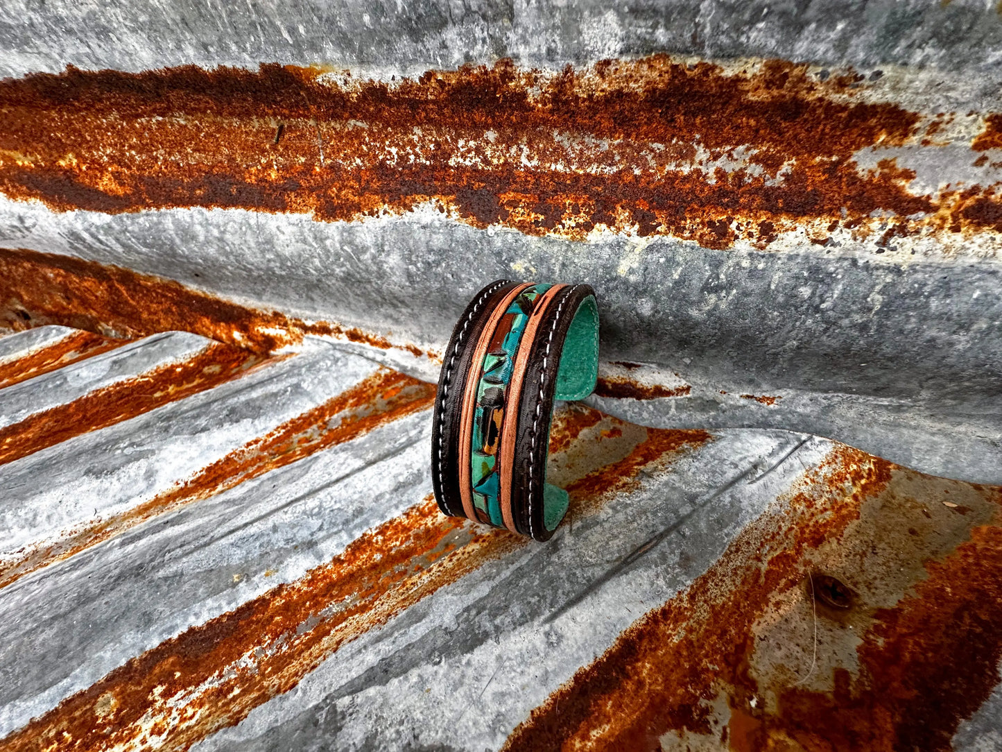 Mosaic Turquoise Leather Cuff The Rodeo Rose