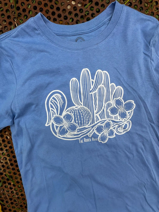 *One of a Kind* Cactus floral tshirt in light blue The Rodeo Rose