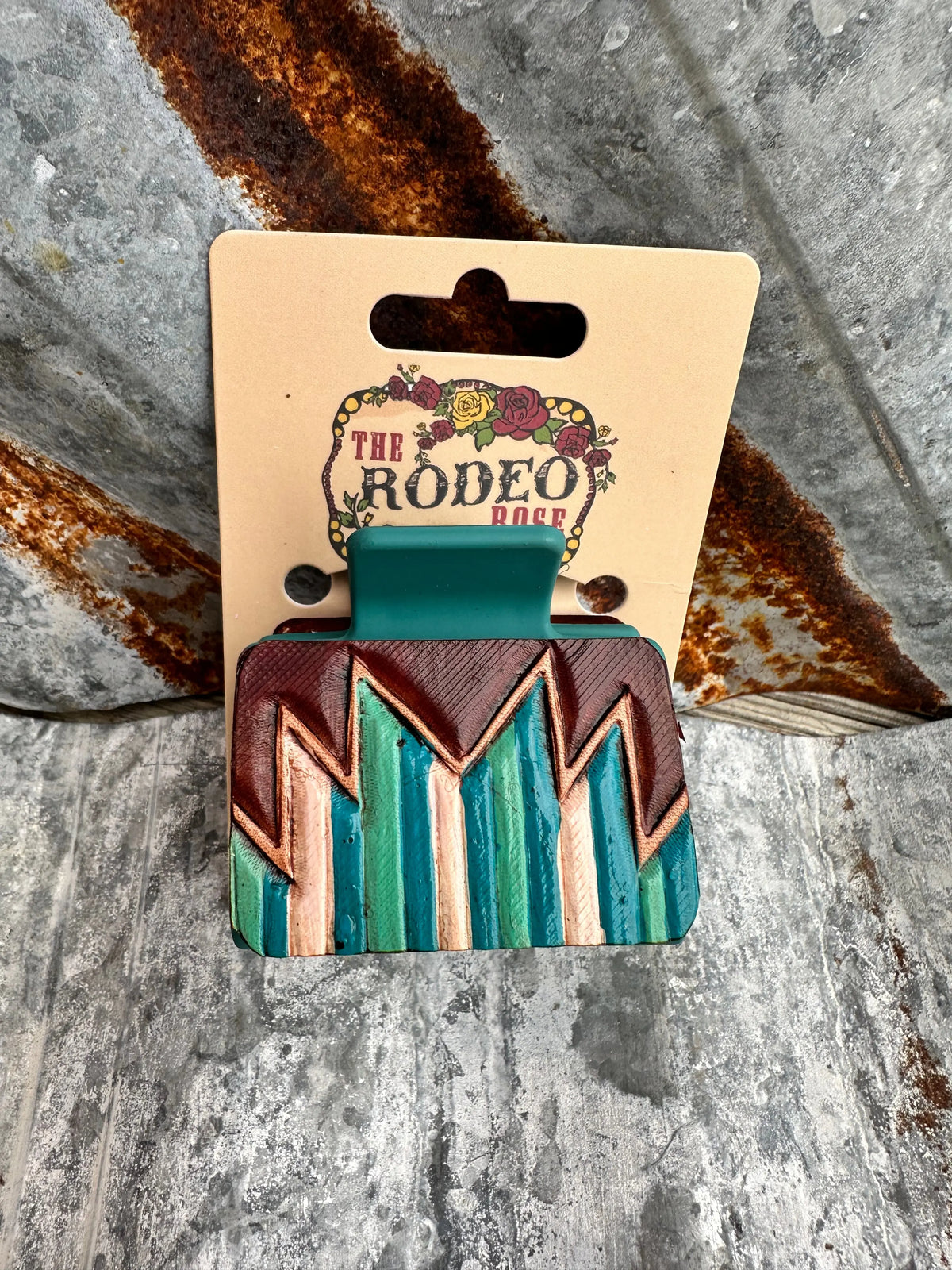 Tooled leather Horse Hair Clip with Colorful Accents Leather Personalized BARRETTE Hair Clip Southwestern Tooled  main image 2