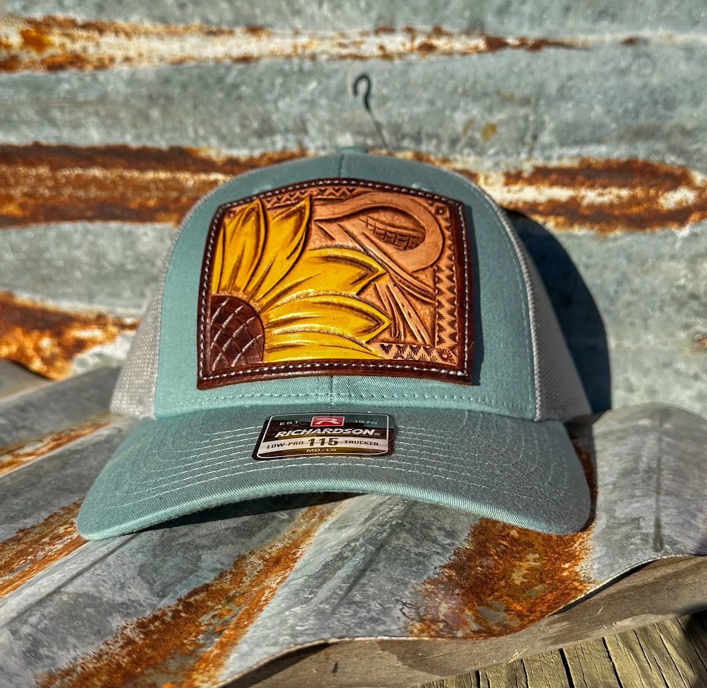 Sunflower and Southwest Handtooled Leather Patch Cap The Rodeo Rose