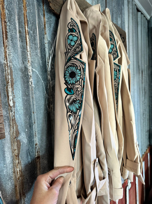 Turquoise Cabochon Blazer in Tan The Rodeo Rose