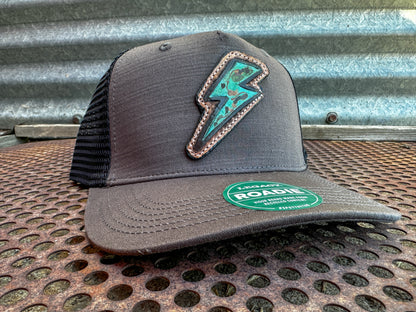 Turquoise Lightning Bolt Hand Tooled Cap