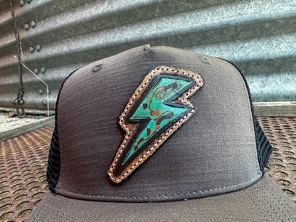 Turquoise Lightning Bolt Hand Tooled Cap