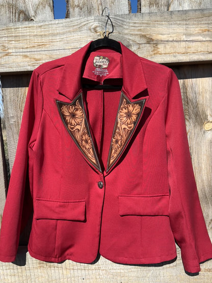 Red Hand Tooled Lapel Blazer