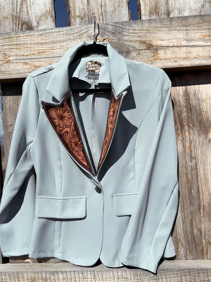Robins Egg Blue Hand Tooled Lapel Blazer