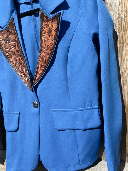 Royal Blue Hand Tooled Lapel Blazer