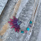 Cone Flower Handtooled Leather Necklace with Crystal Beads and Turquoise The Rodeo Rose