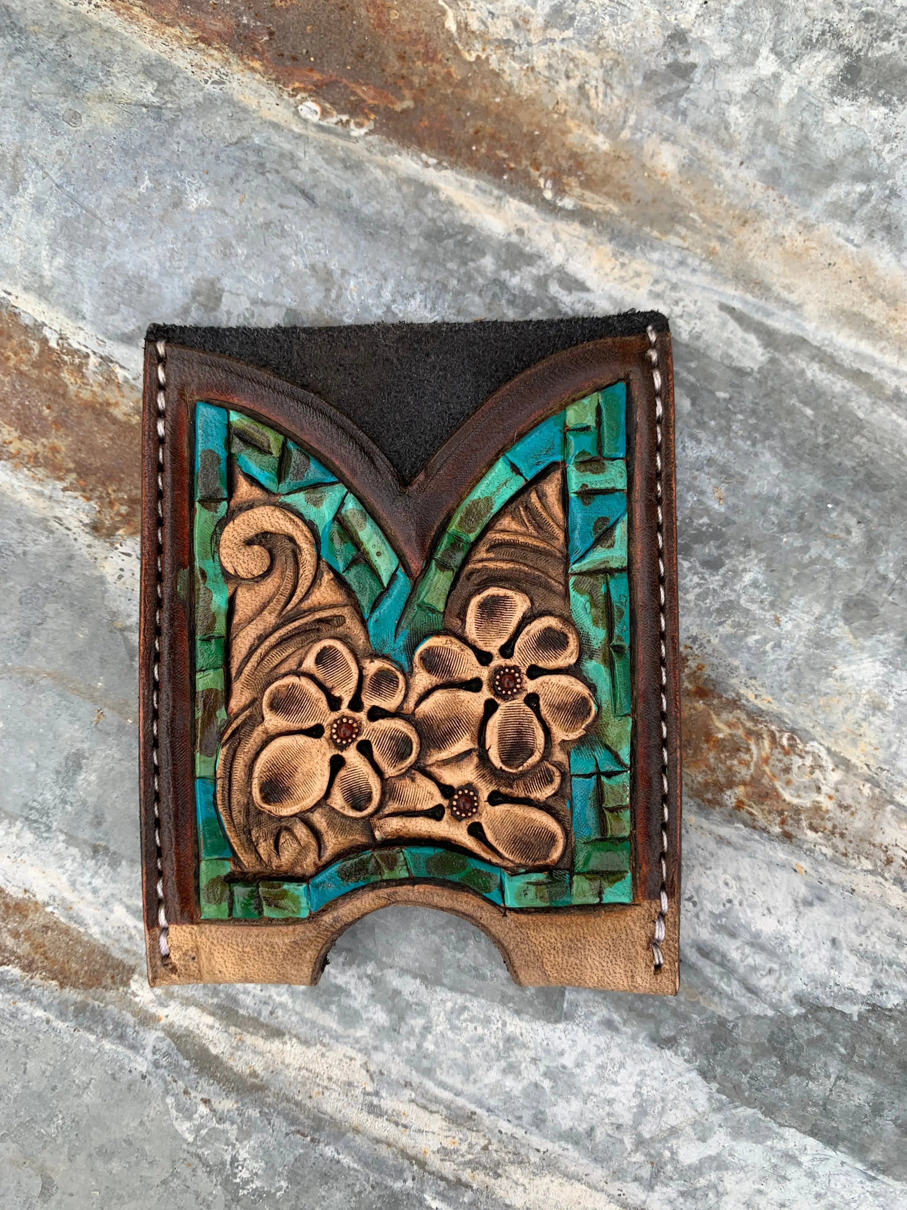 Texas Leather Hand Tooled Leather Wallet with Cowhide & Concho 9110072 –  Painted Cowgirl Western Store