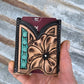 Front Pocket Hand Tooled Leather Wallet with a Flower and Southwest Bar The Rodeo Rose