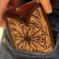 Front Pocket Hand Tooled Leather Wallet with a Sheridan Flower The Rodeo Rose