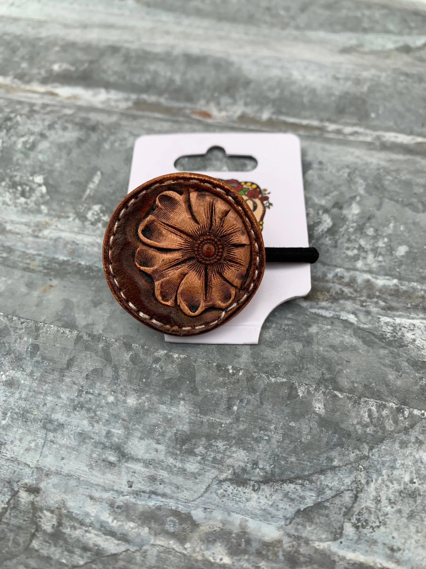 Hand Tooled Leather Hair-Tie The Rodeo Rose