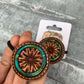 Hand Tooled Leather Hair-Tie with Floral and Turquoise Border The Rodeo Rose