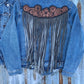 Handtooled Leather Denim Jacket in Black and Grey with Xtra Long Fringe The Rodeo Rose