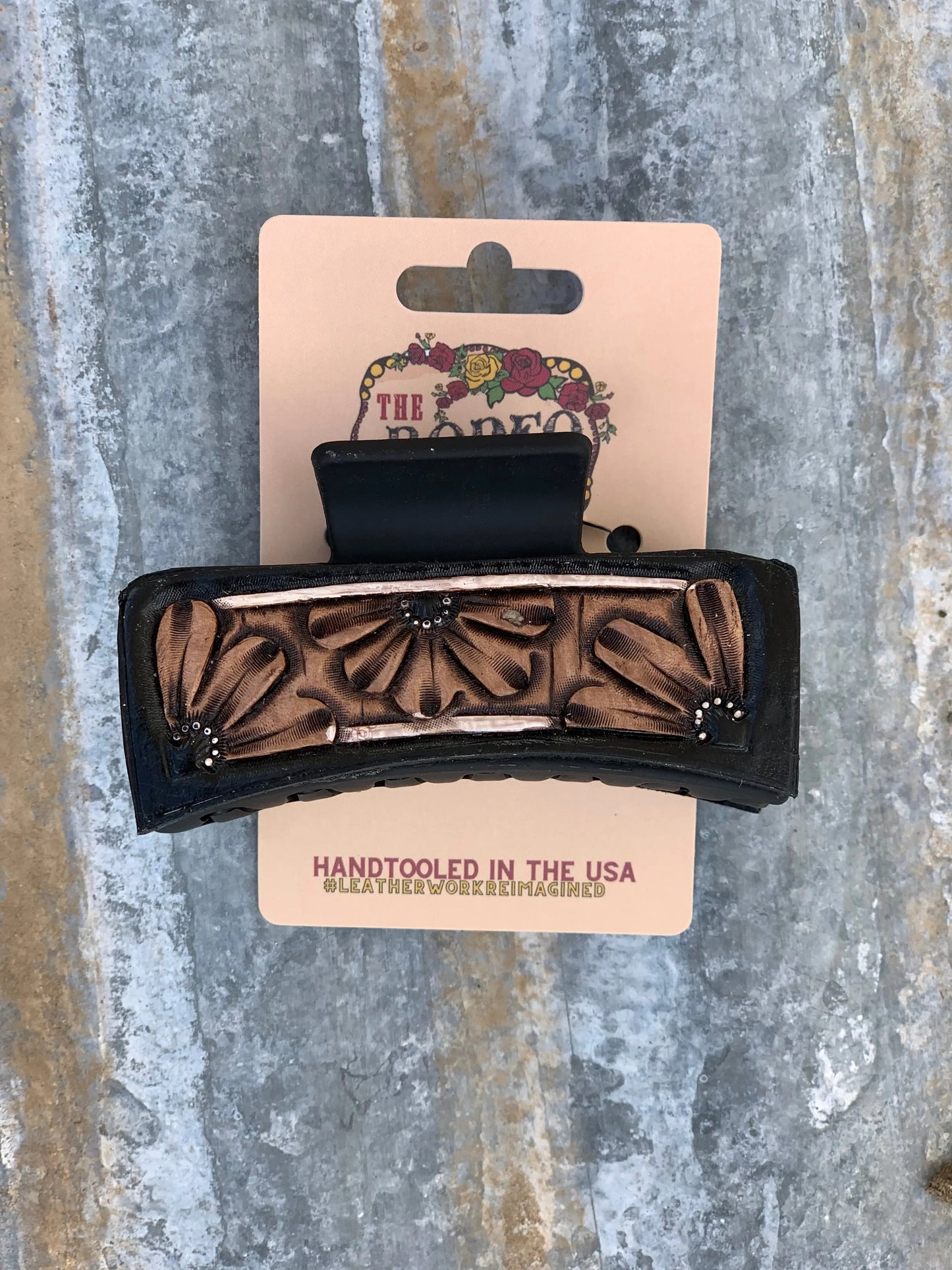 Handtooled Leather Hairclip Daisy The Rodeo Rose