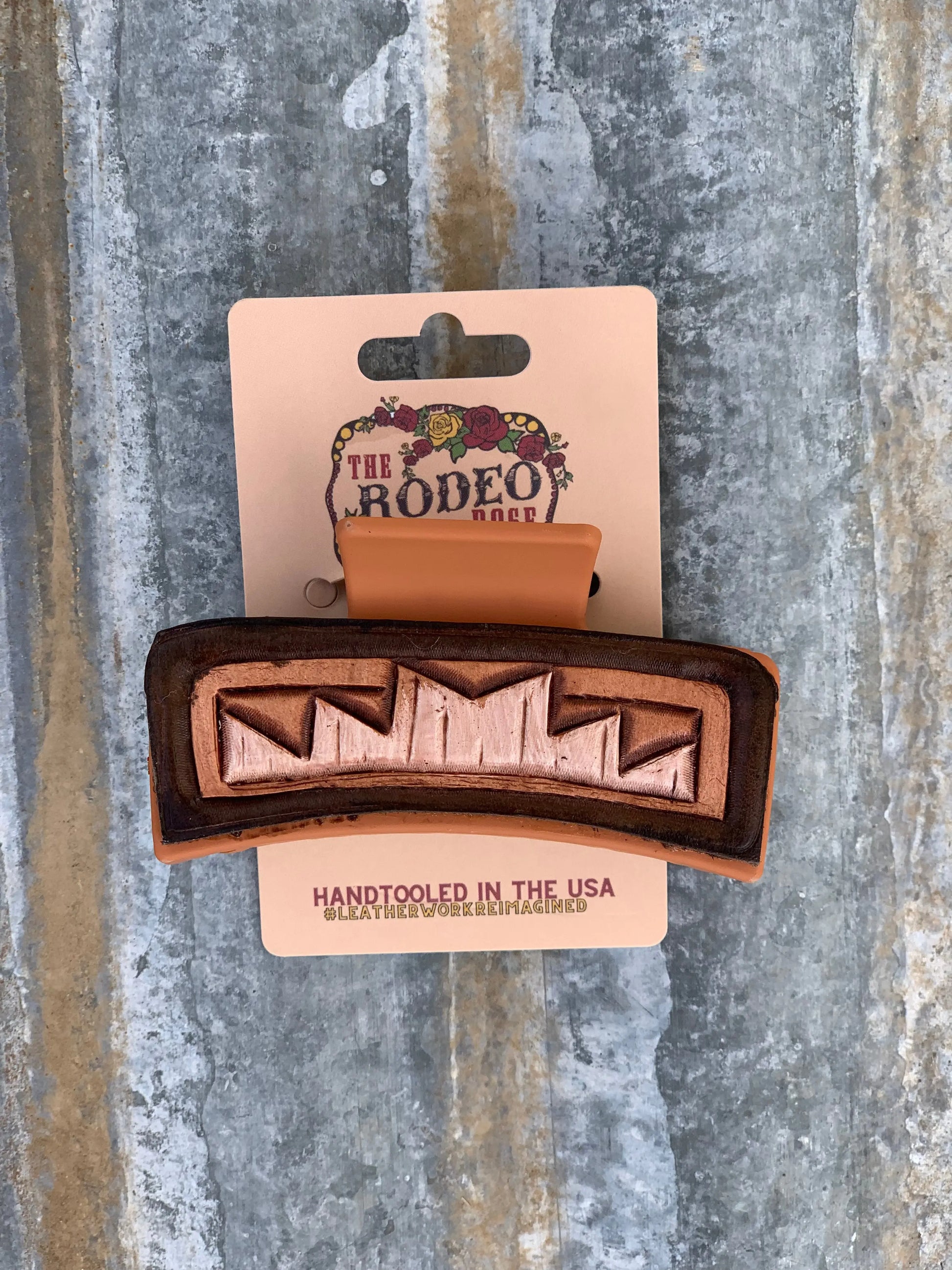 Handtooled Leather Hairclip Southwest The Rodeo Rose