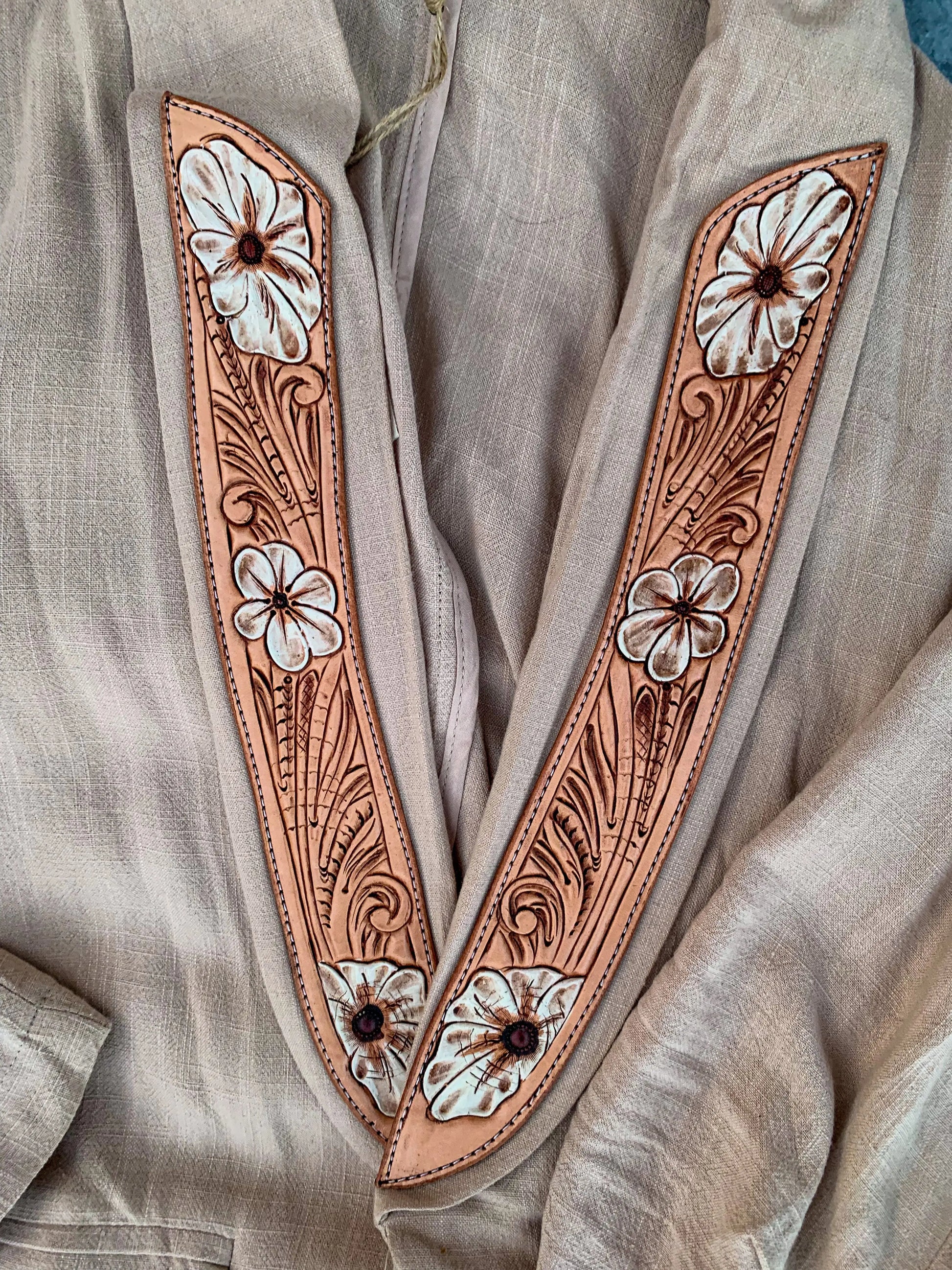 Summertime Linen Hand Tooled Leather Blazer in Natural Tan The Rodeo Rose
