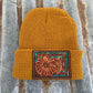 The Daisy Handtooled Leather Patch Beanie, Fitted in Turquoise and Southwest Border The Rodeo Rose