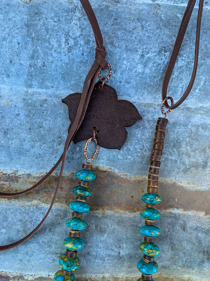 The Lucille Necklace with Hand Tooled Leather Pansy Pendant The Rodeo Rose