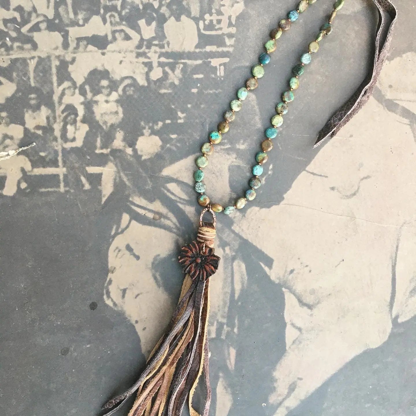 The Mabel Necklace in Turquoise with Tassel Pendant The Rodeo Rose