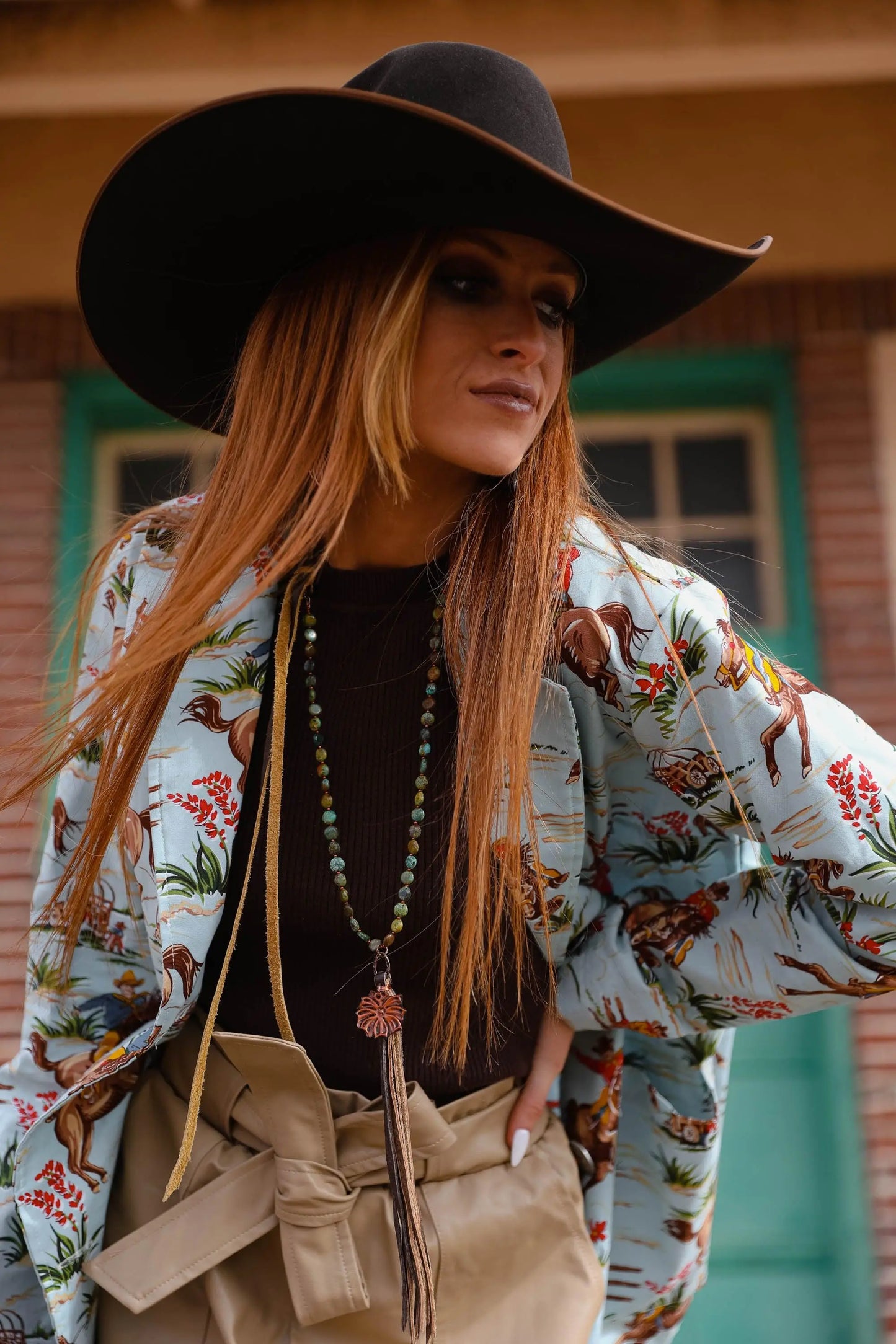 The Mabel Necklace in Turquoise with Tassel Pendant The Rodeo Rose