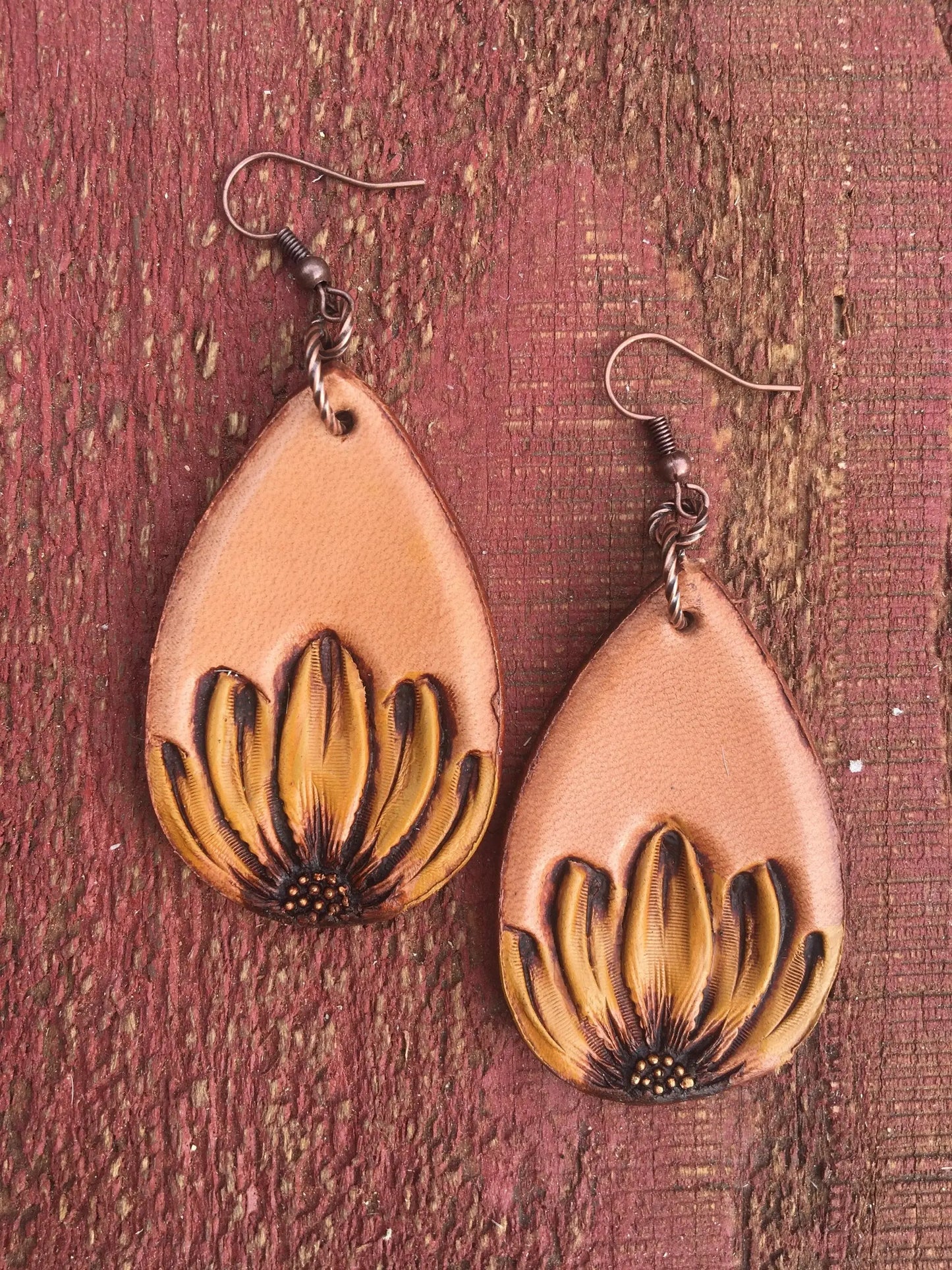 The Tad Handtooled Leather Earring in Autumn Colors The Rodeo Rose