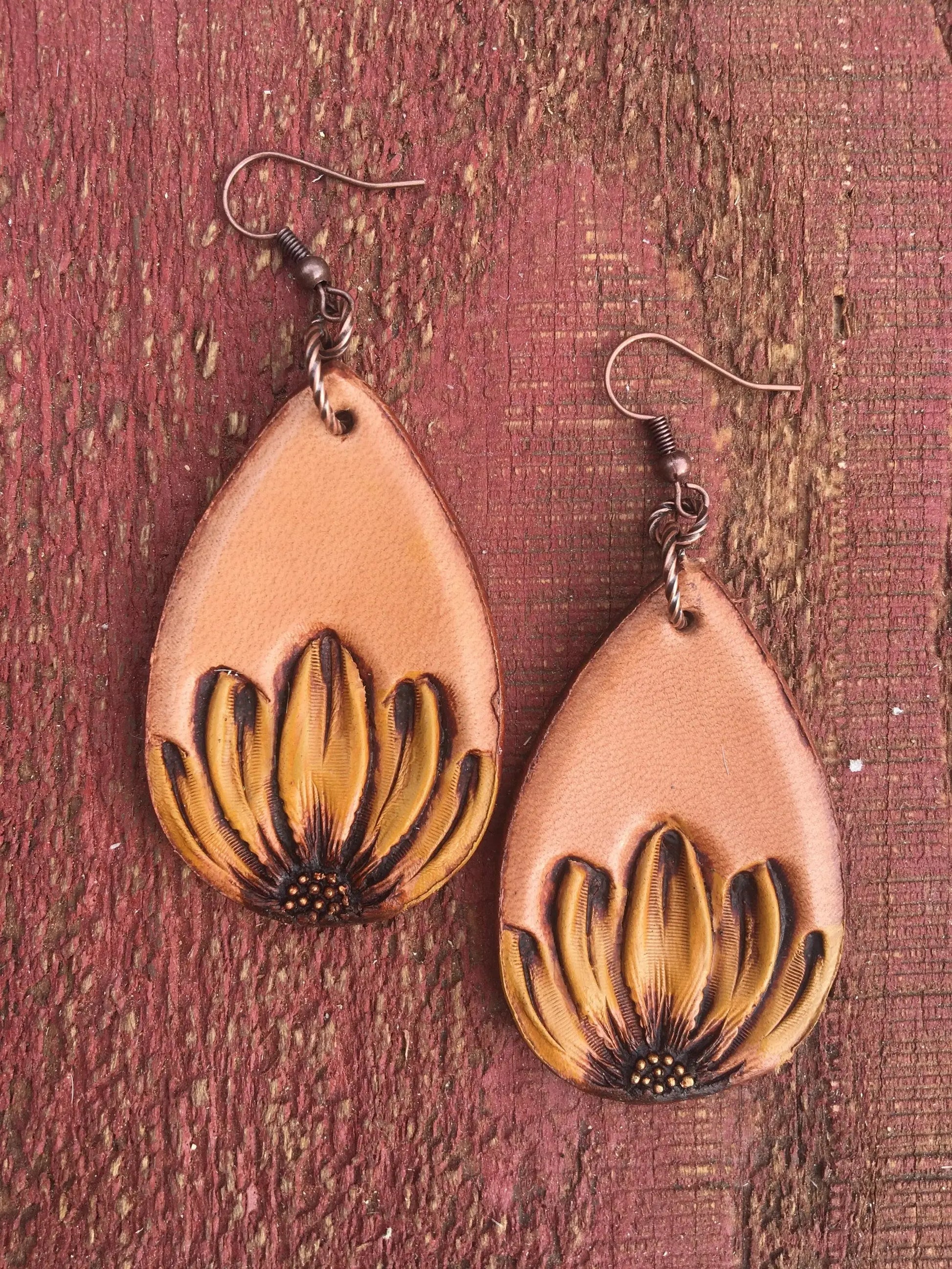 The Tad Handtooled Leather Earring in Autumn Colors The Rodeo Rose