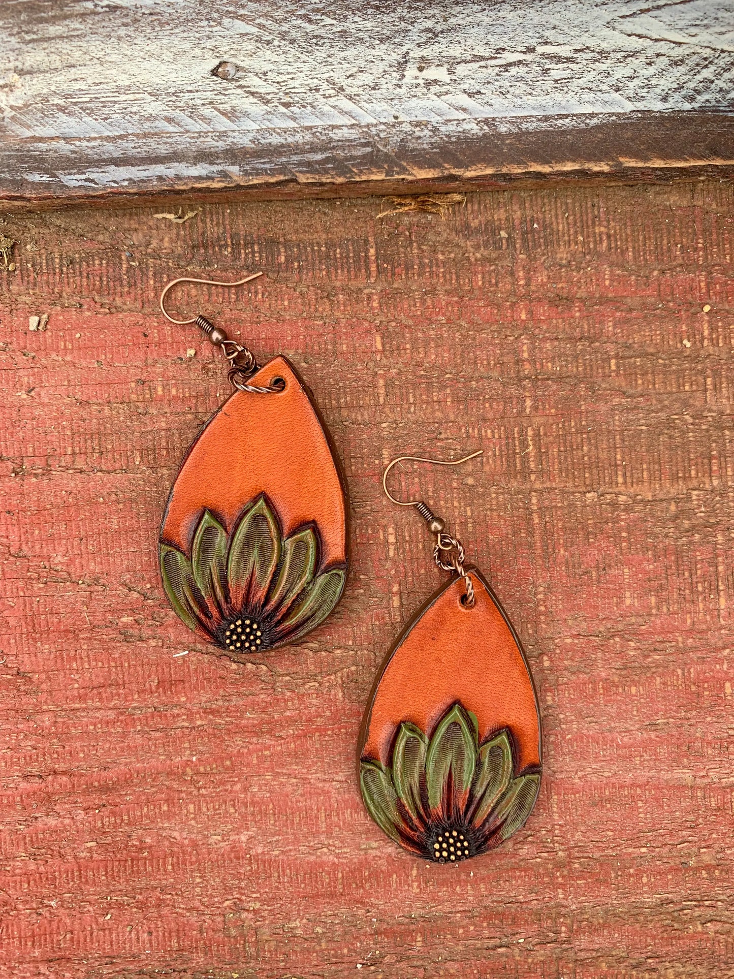 The Tad Handtooled Leather Earring in Autumn Colors The Rodeo Rose