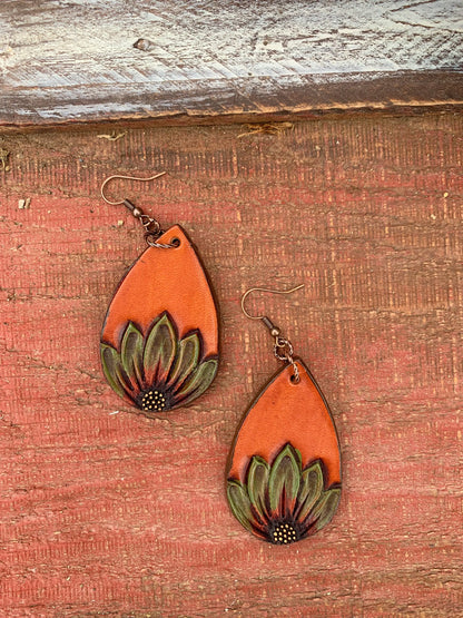 The Tad Handtooled Leather Earring in Autumn Colors The Rodeo Rose