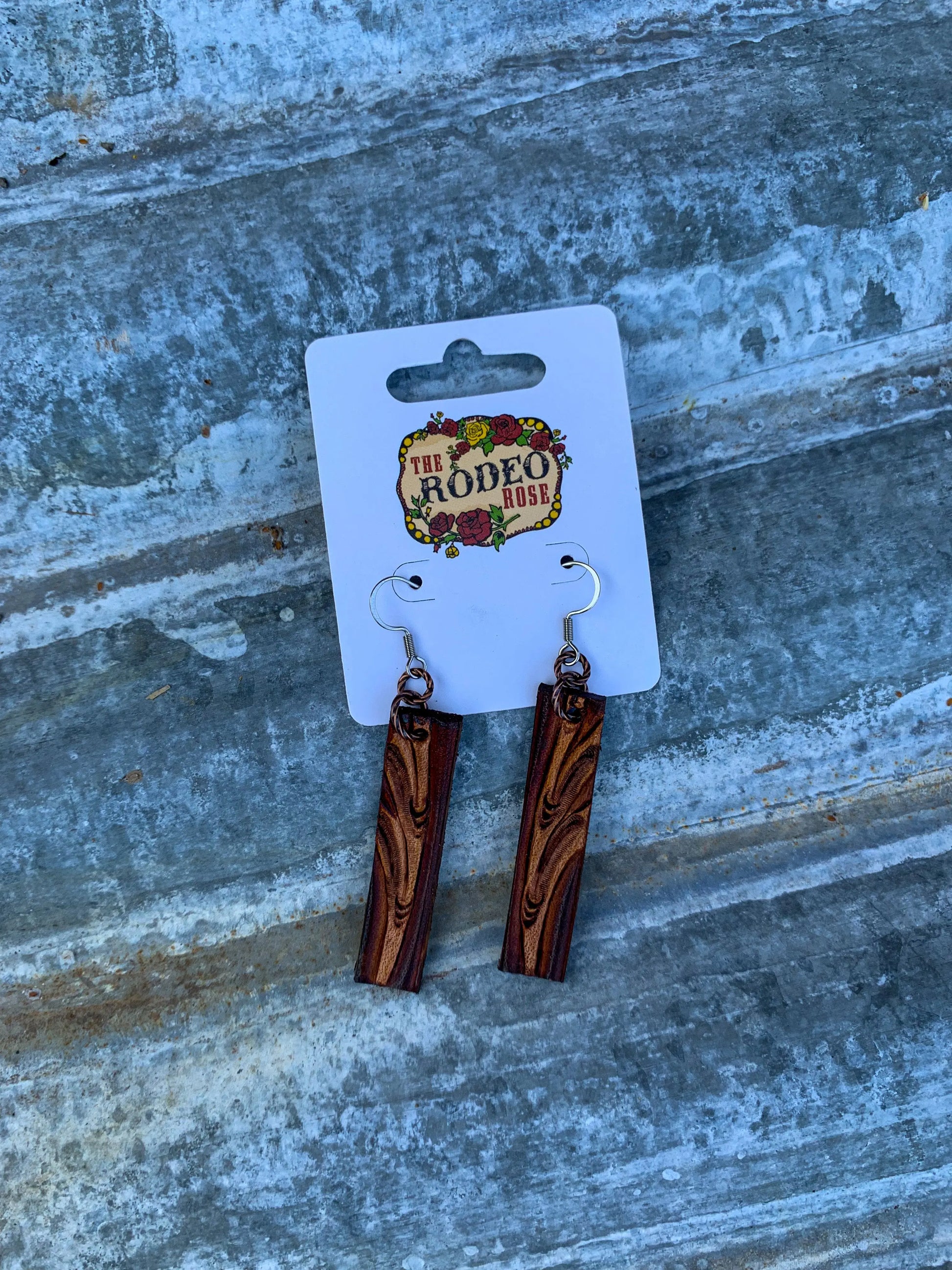 The Vera Handtooled Leather Bar Earring The Rodeo Rose